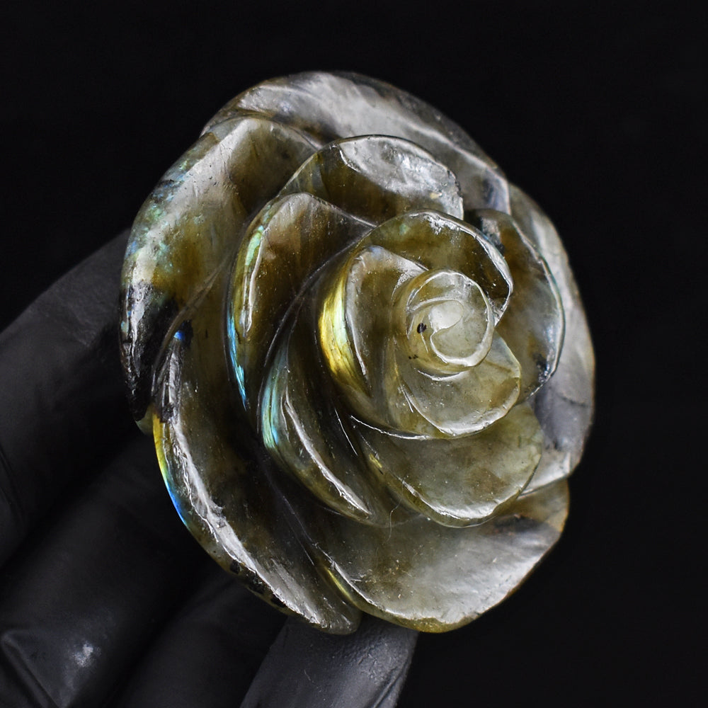 Amazing 524.00 Cts Genuine Labradorite Hand Carved Crystal Carved Rose Gemstone Carving