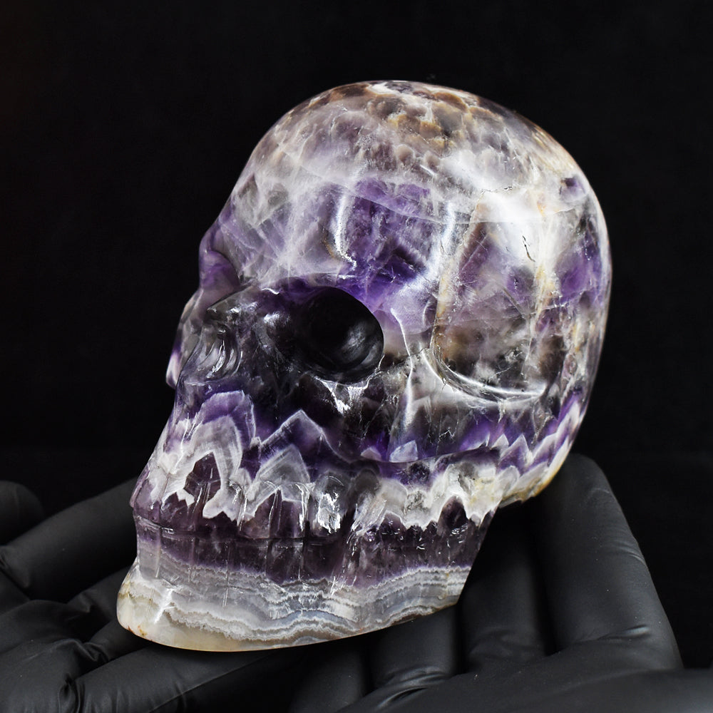 Natural 4434.00 Cts Genuine Chevron Amethyst Hand Carved Gemstone Skull Carving