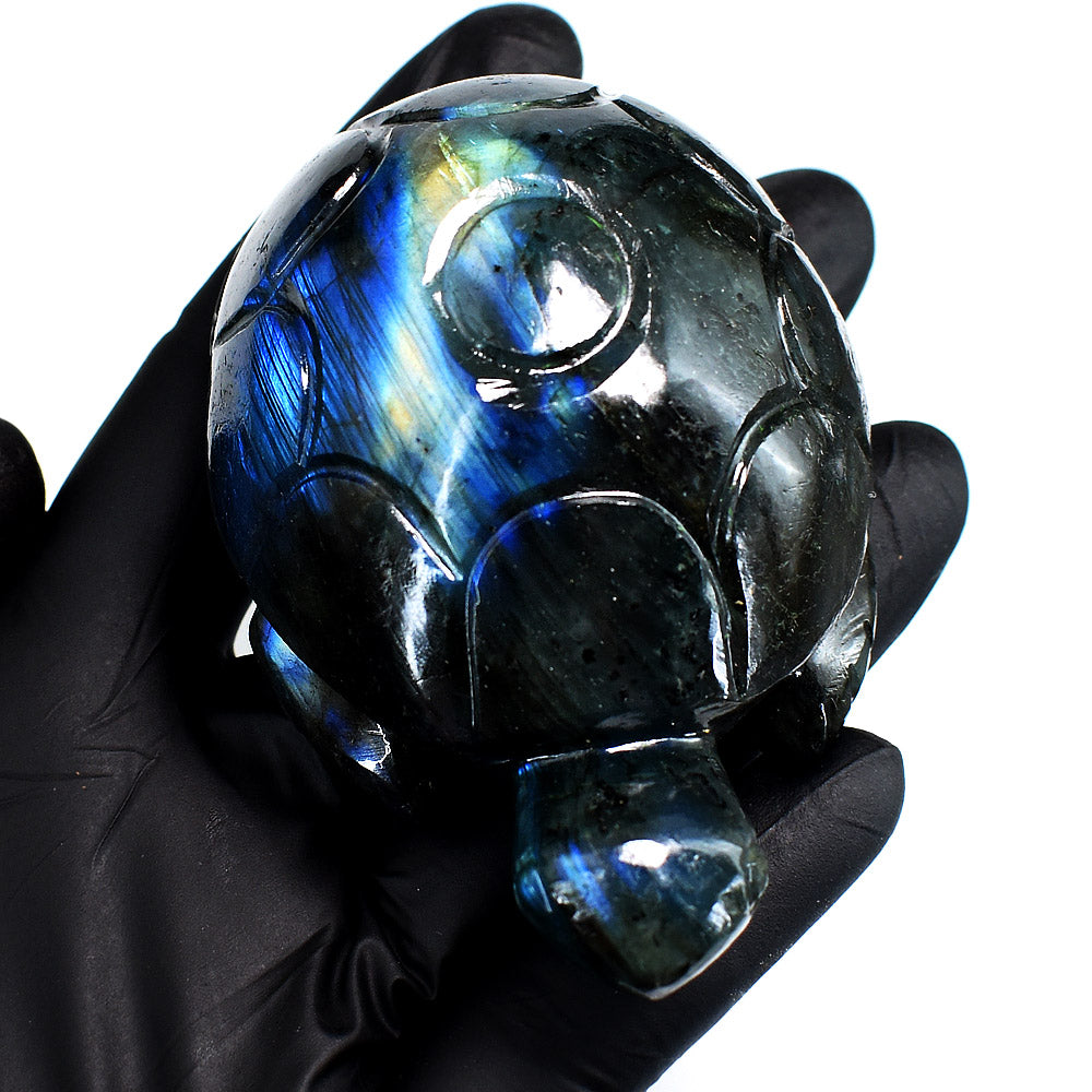 Amazing 996.00 Carats  Genuine  Blue &  Golden  Flash  Labradorite Hand Carved Crystal Gemstone Turtle Carving