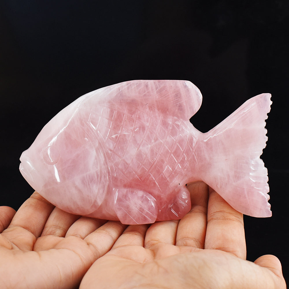 Natural 1955.00 Carats  Genuine Pink Rose Quartz  Hand Carved Crystal Gemstone Carving Fish