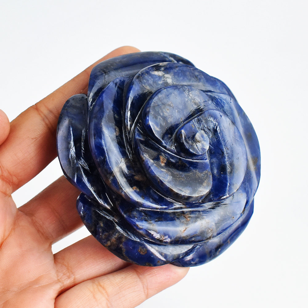 Artisian  1226.00 Carats  Genuine  Sodalite  Hand Carved Crystal Rose Flower  Gemstone Carving