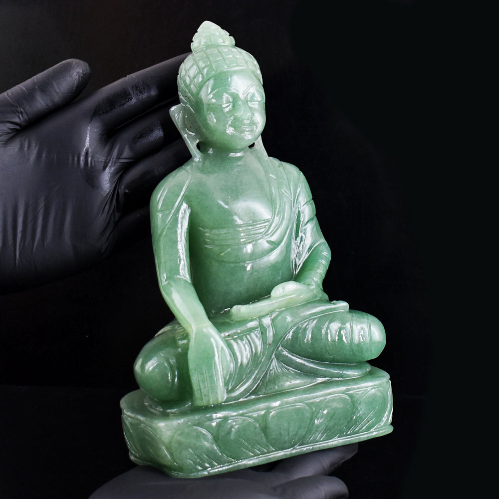 Amazing 8170.00 Cts Genuine Green Aventurine Hand Carved Buddha Statue Gemstone Carving