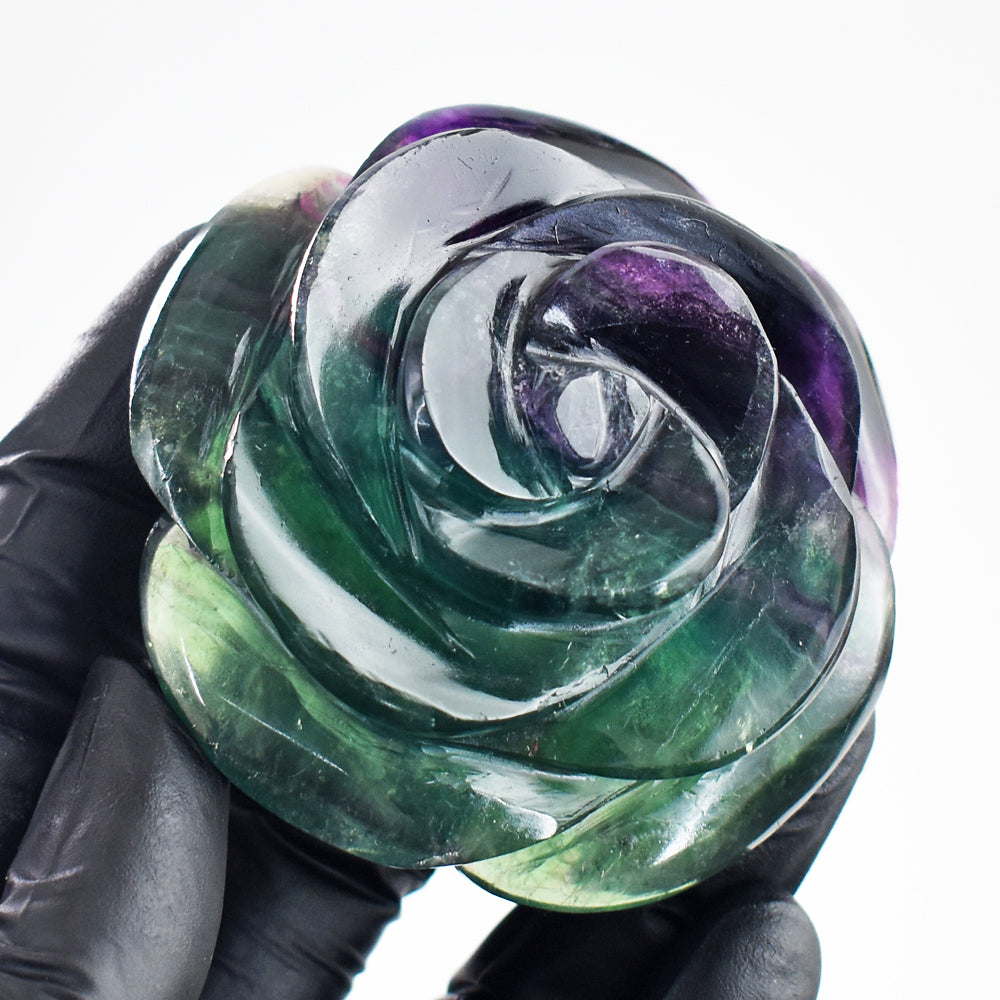 Natural 760.00 Cts Genuine Multicolor Fluorite Carved Crystal Rose Gemstone Carving