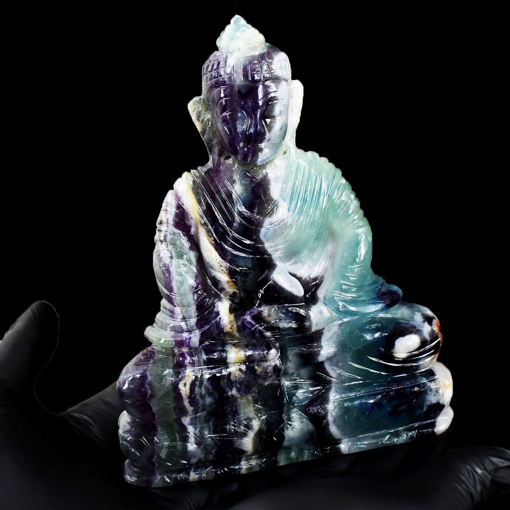 Beautiful 3304.00 Cts Genuine Multicolor Fluorite Hand Carved Crystal Gemstone Buddha Idol Carving