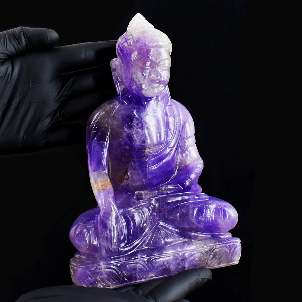 Awesome 7095.00 Cts Genuine Amethyst Hand Carved Crystal Gemstone Buddha Statue Carving