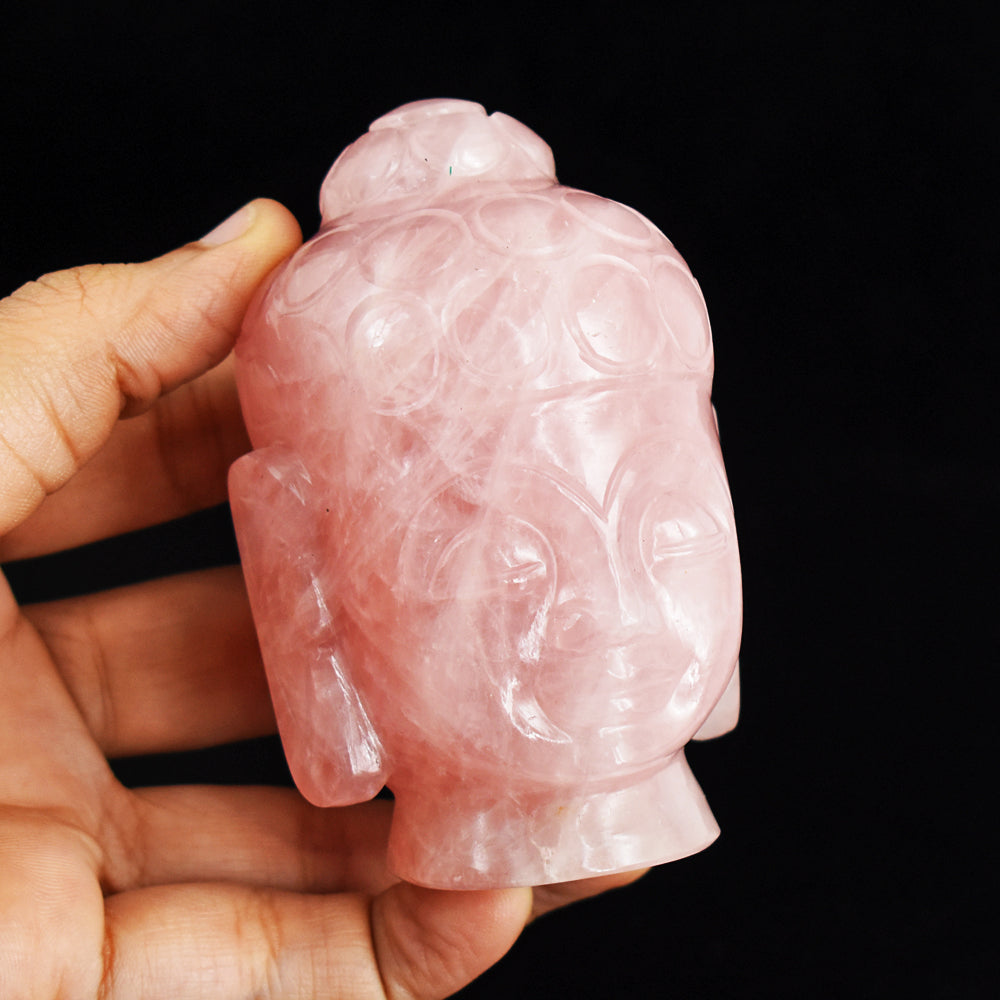 Exclusive 1569.00 Cts Rose Quartz Hand Carved Genuine Crystal Gemstone Carving Buddha Head