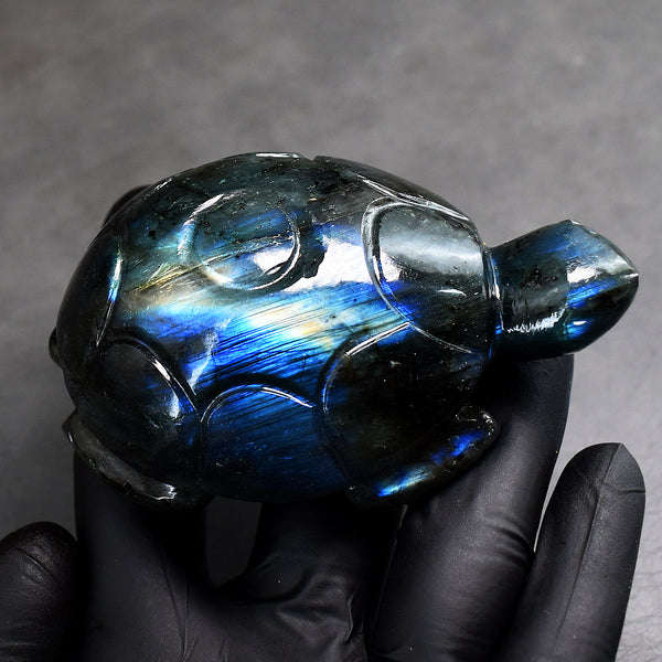 Amazing 996.00 Carats  Genuine  Blue &  Golden  Flash  Labradorite Hand Carved Crystal Gemstone Turtle Carving