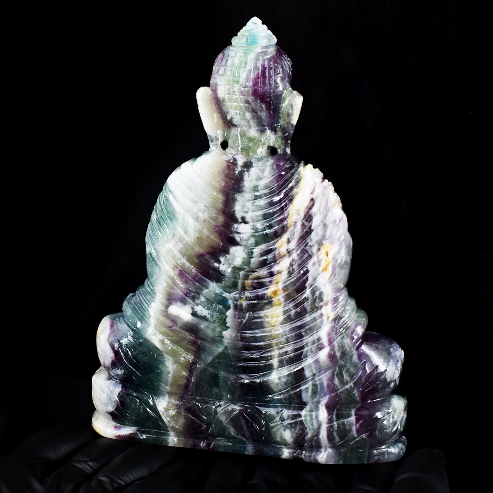 Beautiful 3304.00 Cts Genuine Multicolor Fluorite Hand Carved Crystal Gemstone Buddha Idol Carving