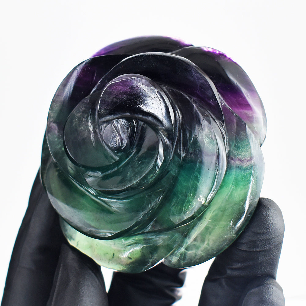 Natural 760.00 Cts Genuine Multicolor Fluorite Carved Crystal Rose Gemstone Carving