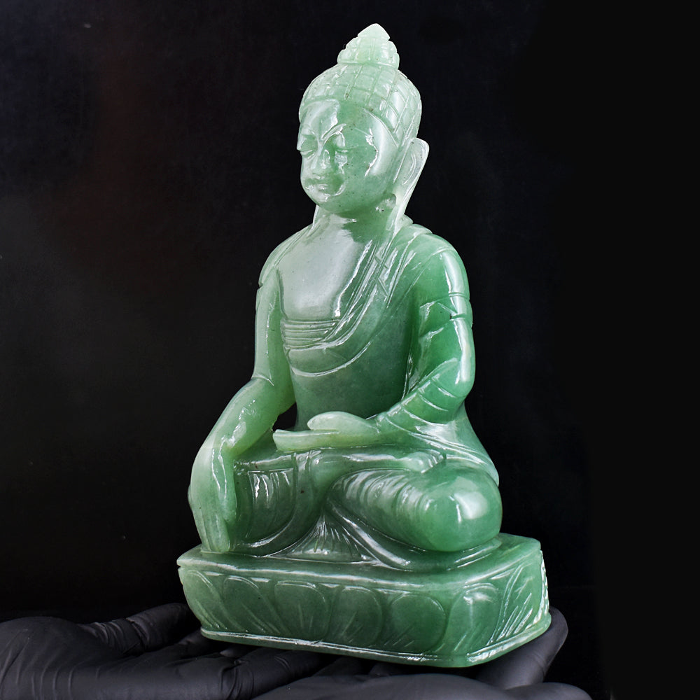 Amazing 8170.00 Cts Genuine Green Aventurine Hand Carved Buddha Statue Gemstone Carving