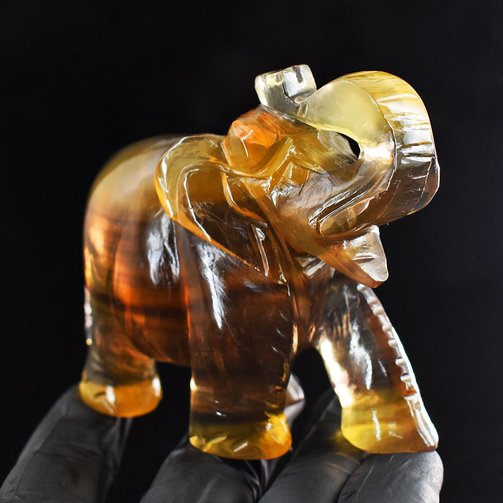 Amazing 1315.00 Cts Genuine Multicolor Fluorite Hand Carved Crystal Elephant Gemstone Carving