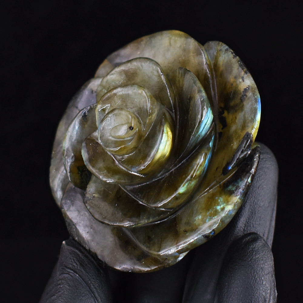 Amazing 524.00 Cts Genuine Labradorite Hand Carved Crystal Carved Rose Gemstone Carving