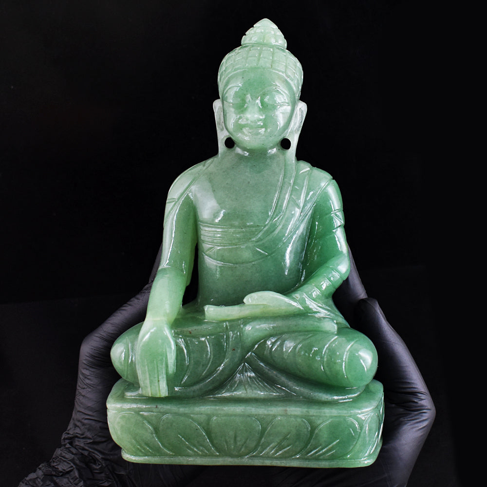 Amazing 8170.00 Cts Genuine Green Aventurine Hand Carved Buddha Statue Gemstone Carving