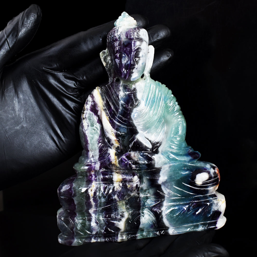 Beautiful 3304.00 Cts Genuine Multicolor Fluorite Hand Carved Crystal Gemstone Buddha Idol Carving