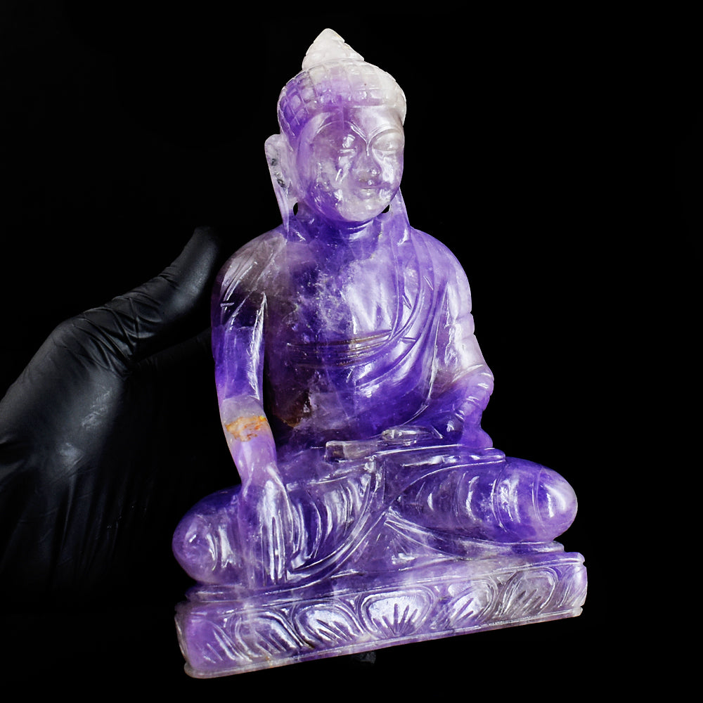 Awesome 7095.00 Cts Genuine Amethyst Hand Carved Crystal Gemstone Buddha Statue Carving