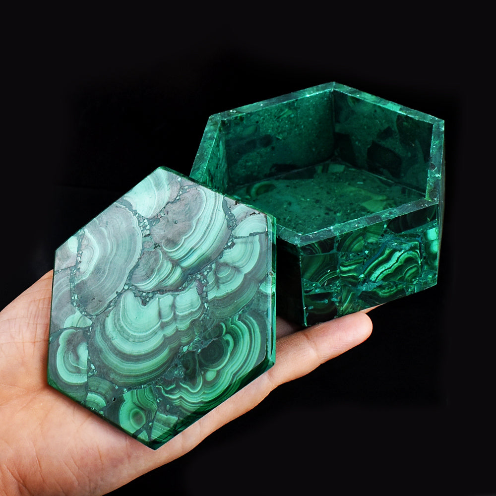 Gorgeous 1319.00 Carats Genuine Malachite Hand Carved Crystal Gemstone  Box Carving