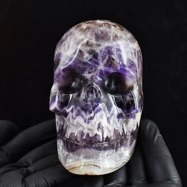 Natural 4434.00 Cts Genuine Chevron Amethyst Hand Carved Gemstone Skull Carving