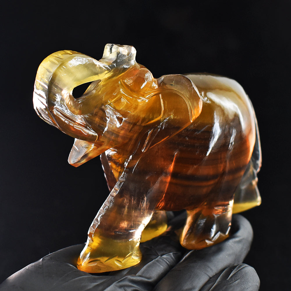 Amazing 1315.00 Cts Genuine Multicolor Fluorite Hand Carved Crystal Elephant Gemstone Carving