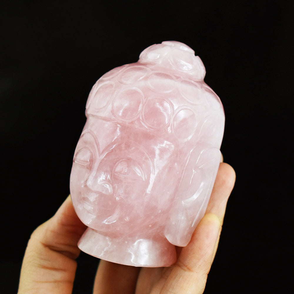 Exclusive 1569.00 Cts Rose Quartz Hand Carved Genuine Crystal Gemstone Carving Buddha Head