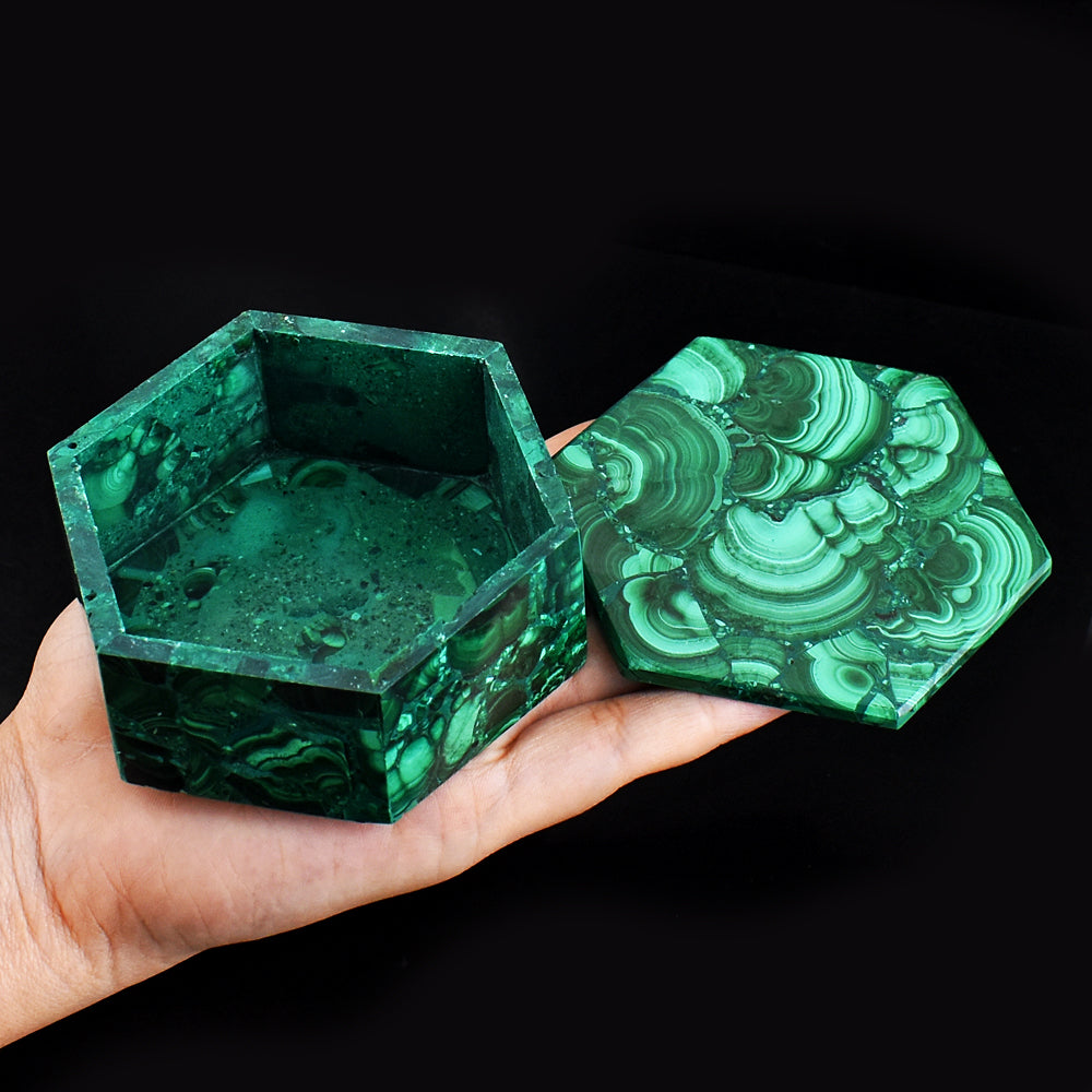 Gorgeous 1319.00 Carats Genuine Malachite Hand Carved Crystal Gemstone  Box Carving