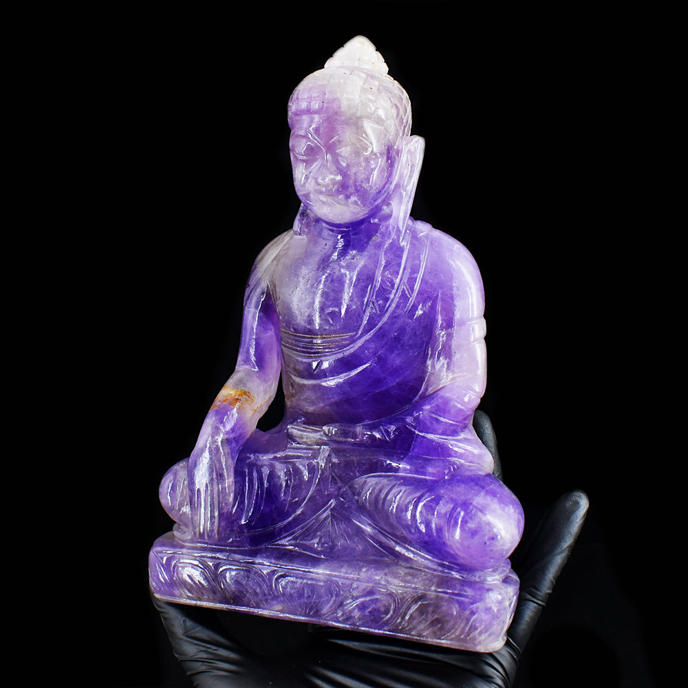 Awesome 7095.00 Cts Genuine Amethyst Hand Carved Crystal Gemstone Buddha Statue Carving