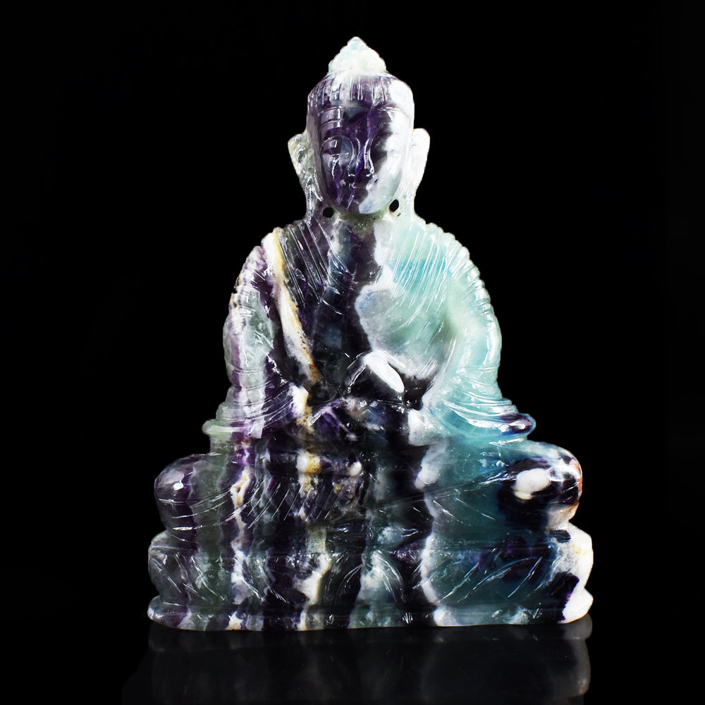 Beautiful 3304.00 Cts Genuine Multicolor Fluorite Hand Carved Crystal Gemstone Buddha Idol Carving