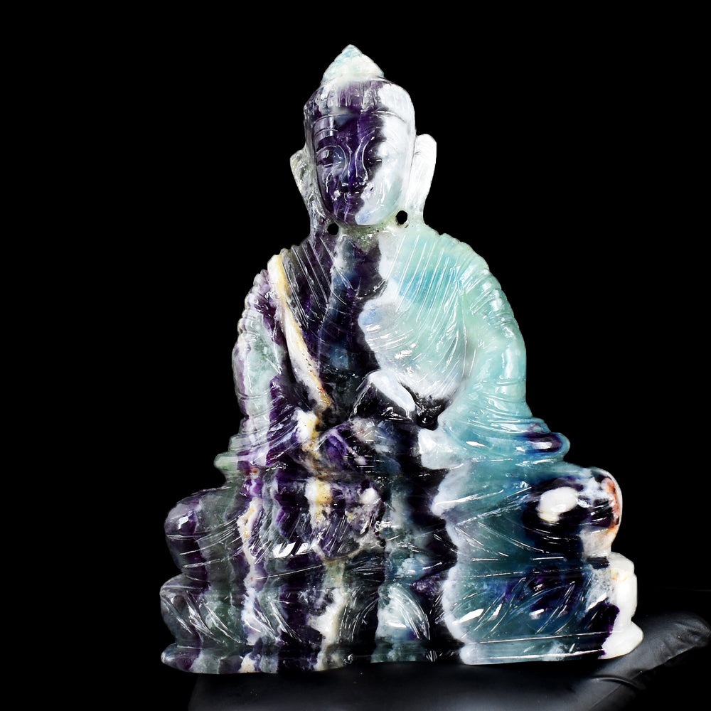 Beautiful 3304.00 Cts Genuine Multicolor Fluorite Hand Carved Crystal Gemstone Buddha Idol Carving