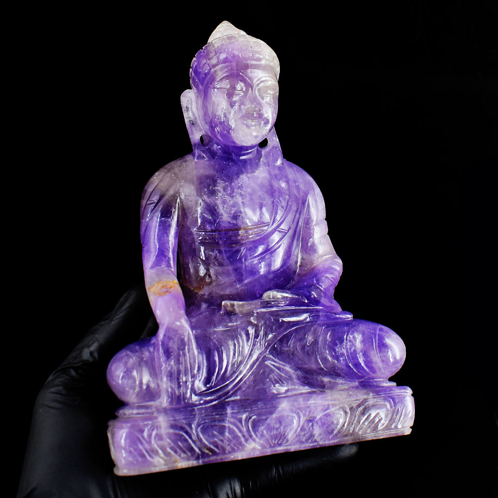 Awesome 7095.00 Cts Genuine Amethyst Hand Carved Crystal Gemstone Buddha Statue Carving