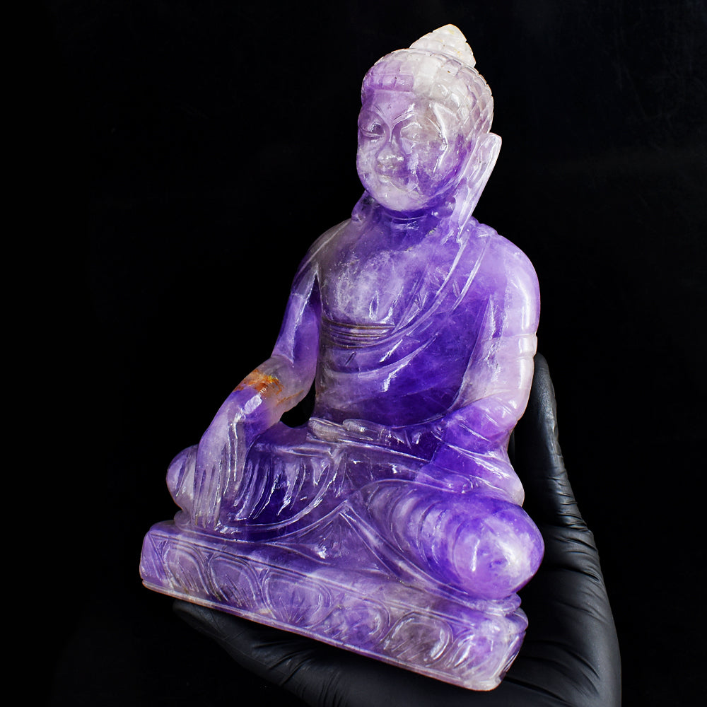 Awesome 7095.00 Cts Genuine Amethyst Hand Carved Crystal Gemstone Buddha Statue Carving