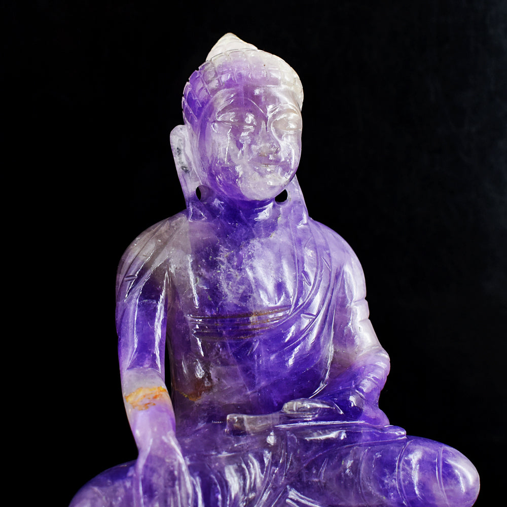 Awesome 7095.00 Cts Genuine Amethyst Hand Carved Crystal Gemstone Buddha Statue Carving