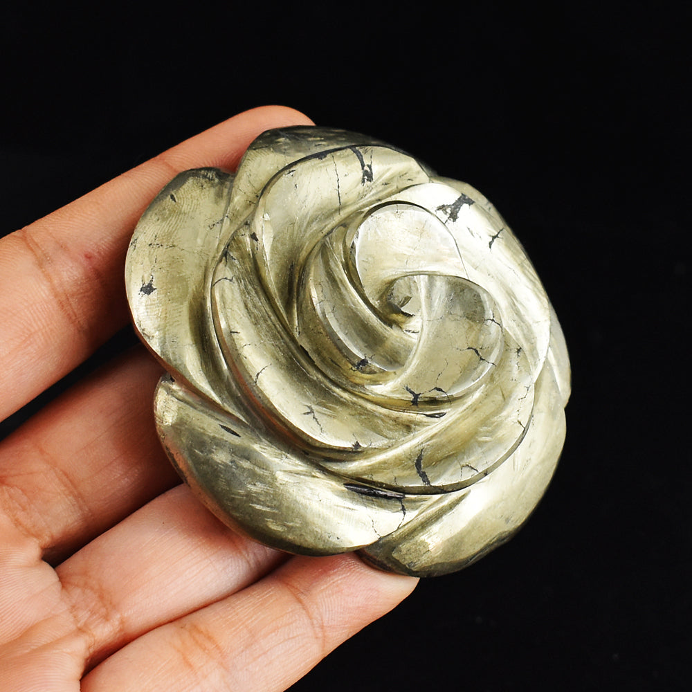 Amazing  1025.00 Cts  Genuine Pyrite  Hand Carved Crystal  Rose  Flower  Gemstone Carving