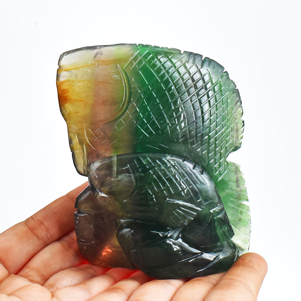 Natural   2463.00 Carats  Genuine  Multicolor Fluorite  Hand Carved  Crystal  Gemstone  Carving Fish