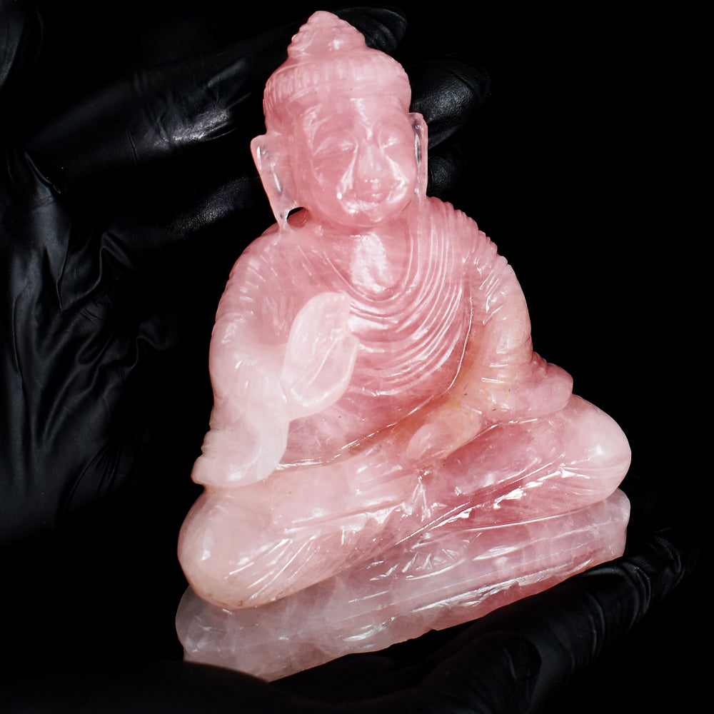 Natural 2172.00 Cts Genuine Pink  Rose Quartz Hand Carved Crystal Gemstone Buddha Statue Carving