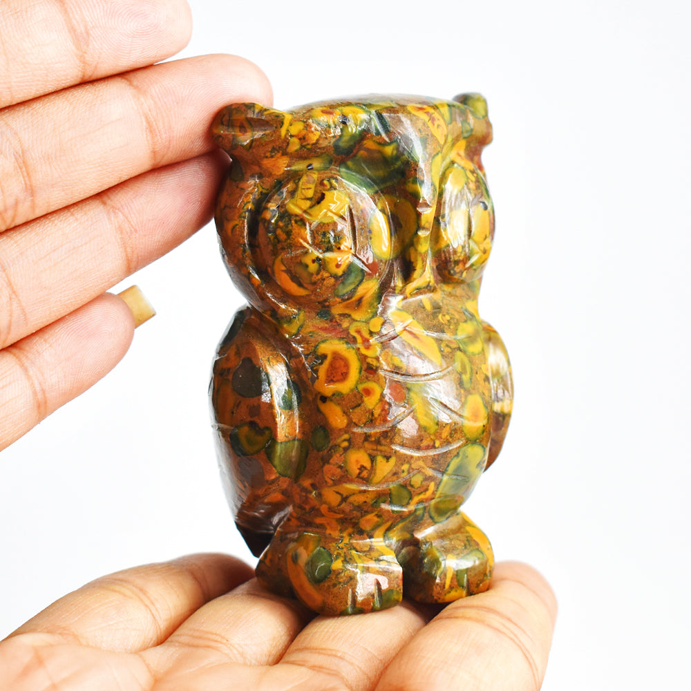 Beautiful  837.00 Cts  Genuine  Fruit Jasper Hand Carved  Crystal  Gemstone  Owl Carving