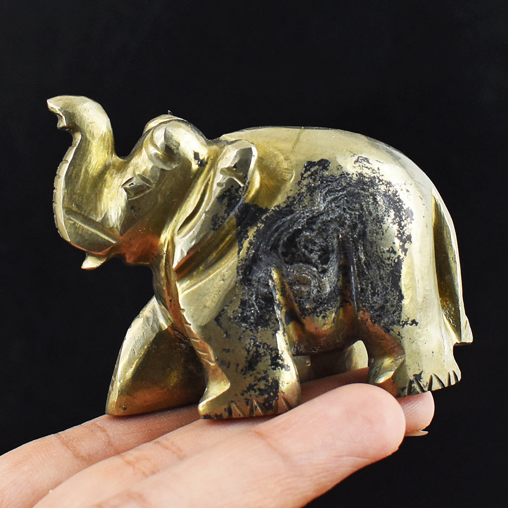 Genuine 887.00 Cts Genuine Pyrite Hand Carved Crystal Gemstone Elephant Carving