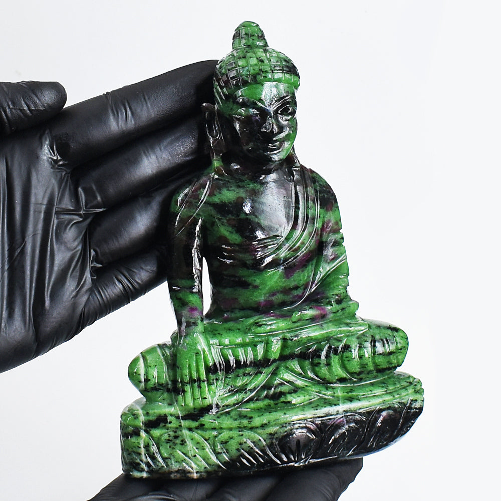 Stunning 3362.00 Cts Genuine Ruby Zoisite Hand Carved Buddha Idol Gemstone Carving