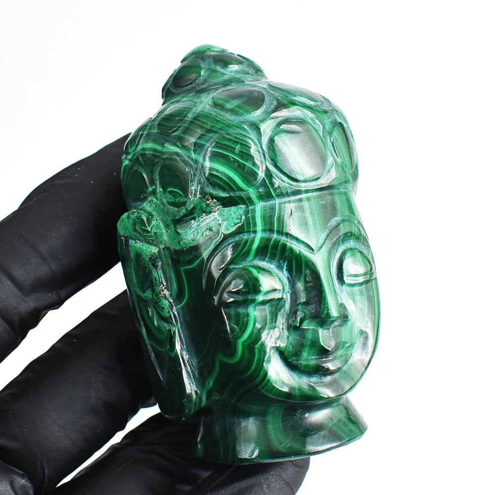 Amazing 1245.00 Carats Genuine Malachite Hand Carved Crystal Gemstone Buddha Head Carving