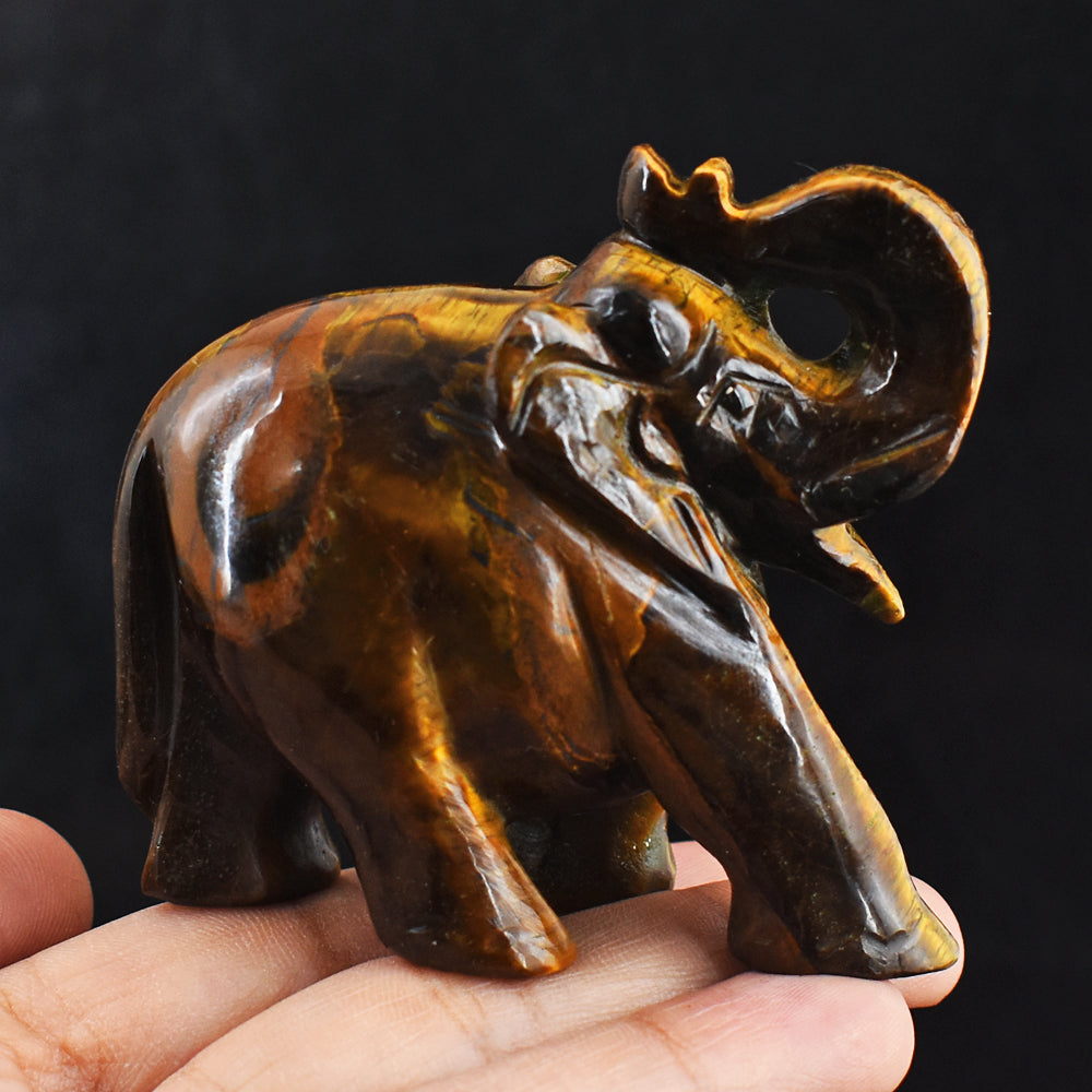 Awesome 812.00 Cts Genuine Tiger Eye Hand Carved Crystal Gemstone Elephant Carving