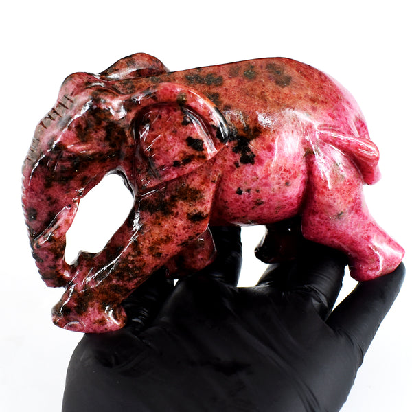 Gorgeous 4265.00 Cts Genuine Pink Rhodonite Hand Carved Crystal Gemstone Elephant Carving