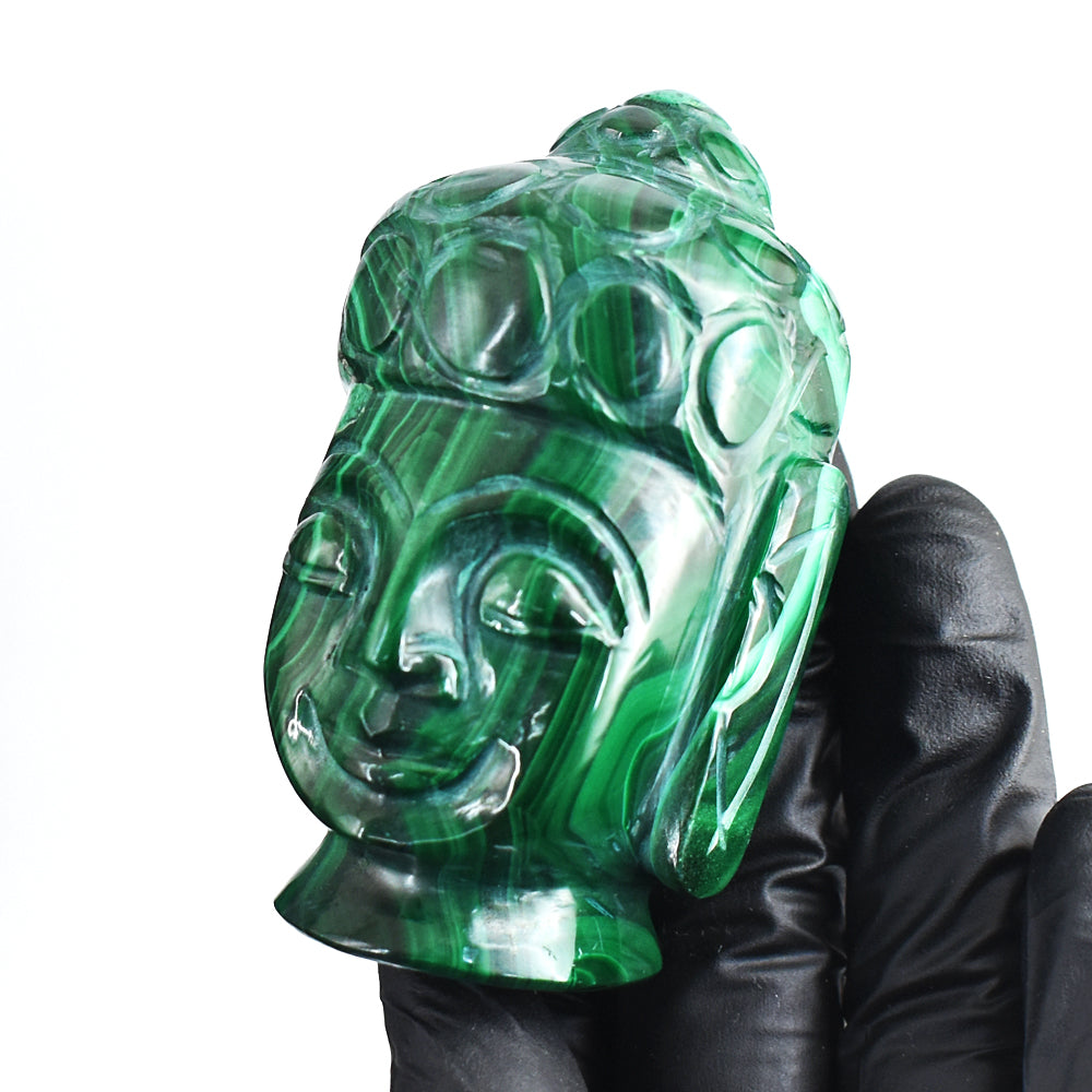 Amazing 1245.00 Carats Genuine Malachite Hand Carved Crystal Gemstone Buddha Head Carving