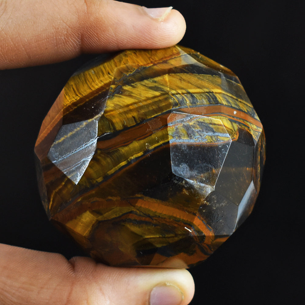 Natural 944.00 Carats Genuine Tiger Eye Hand Carved Checkers Cut Healing Crystal Sphere