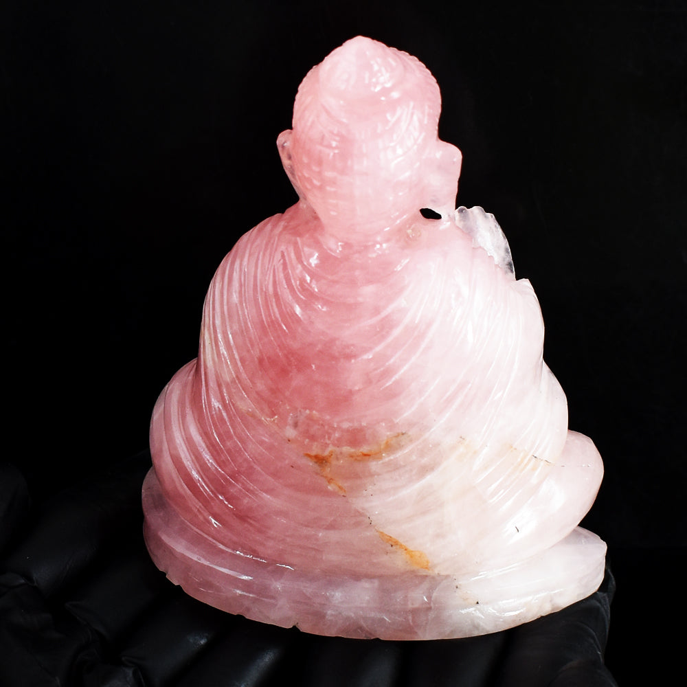 Natural 2172.00 Cts Genuine Pink  Rose Quartz Hand Carved Crystal Gemstone Buddha Statue Carving