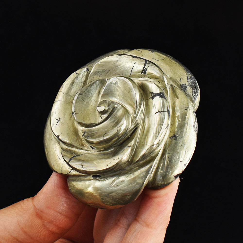 Amazing  1025.00 Cts  Genuine Pyrite  Hand Carved Crystal  Rose  Flower  Gemstone Carving