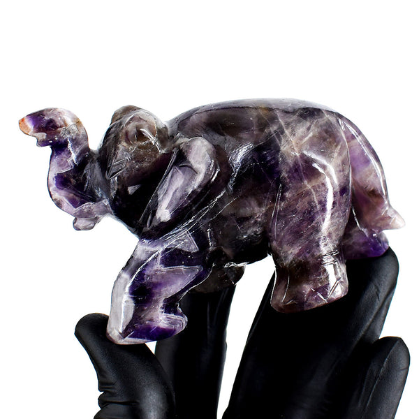 Genuine 1203.00 Carats Chevron Amethyst Hand Carved Crystal Gemstone Elephant Carving