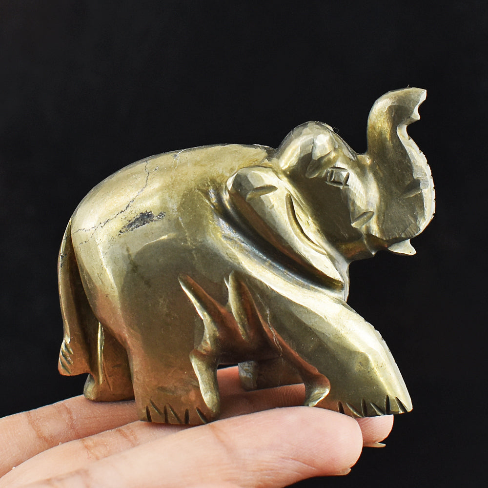 Genuine 887.00 Cts Genuine Pyrite Hand Carved Crystal Gemstone Elephant Carving