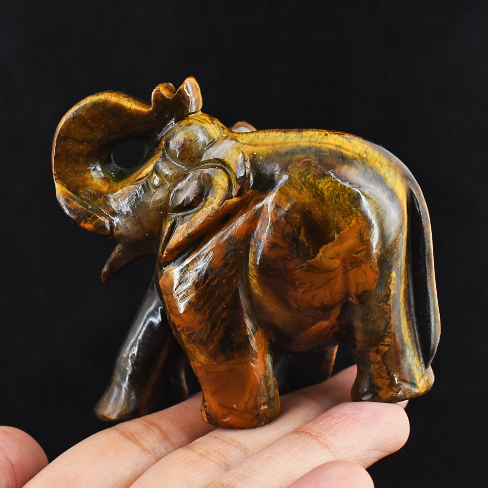 Awesome 812.00 Cts Genuine Tiger Eye Hand Carved Crystal Gemstone Elephant Carving