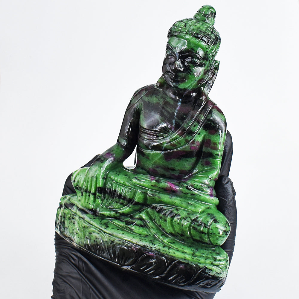 Stunning 3362.00 Cts Genuine Ruby Zoisite Hand Carved Buddha Idol Gemstone Carving