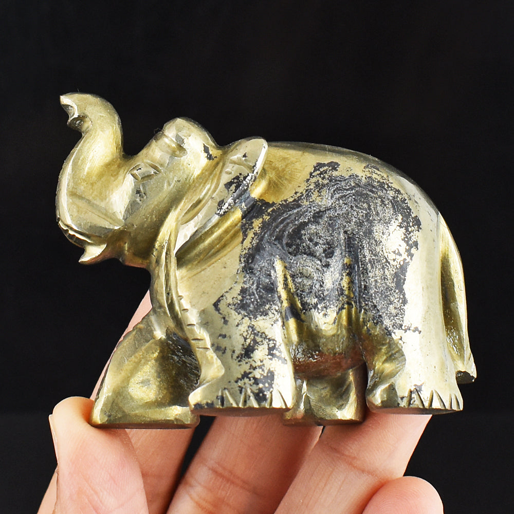 Genuine 887.00 Cts Genuine Pyrite Hand Carved Crystal Gemstone Elephant Carving