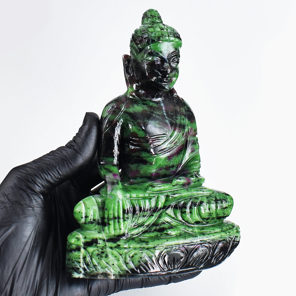 Stunning 3362.00 Cts Genuine Ruby Zoisite Hand Carved Buddha Idol Gemstone Carving