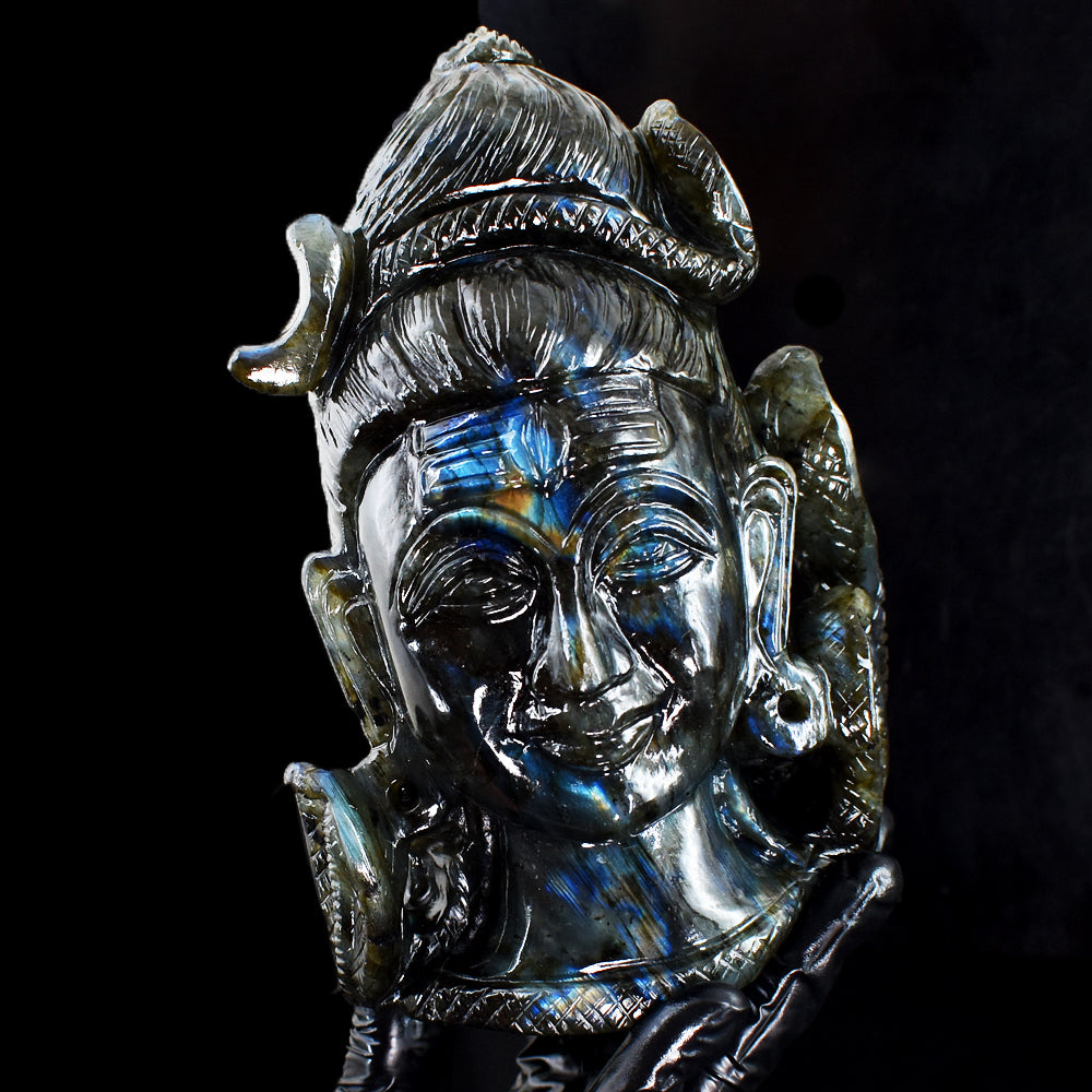 Exclusive 8852.00 Cts Genuine  Blue Flash Labradorite Hand Carved Crystal Shiva Head Gemstone Carving